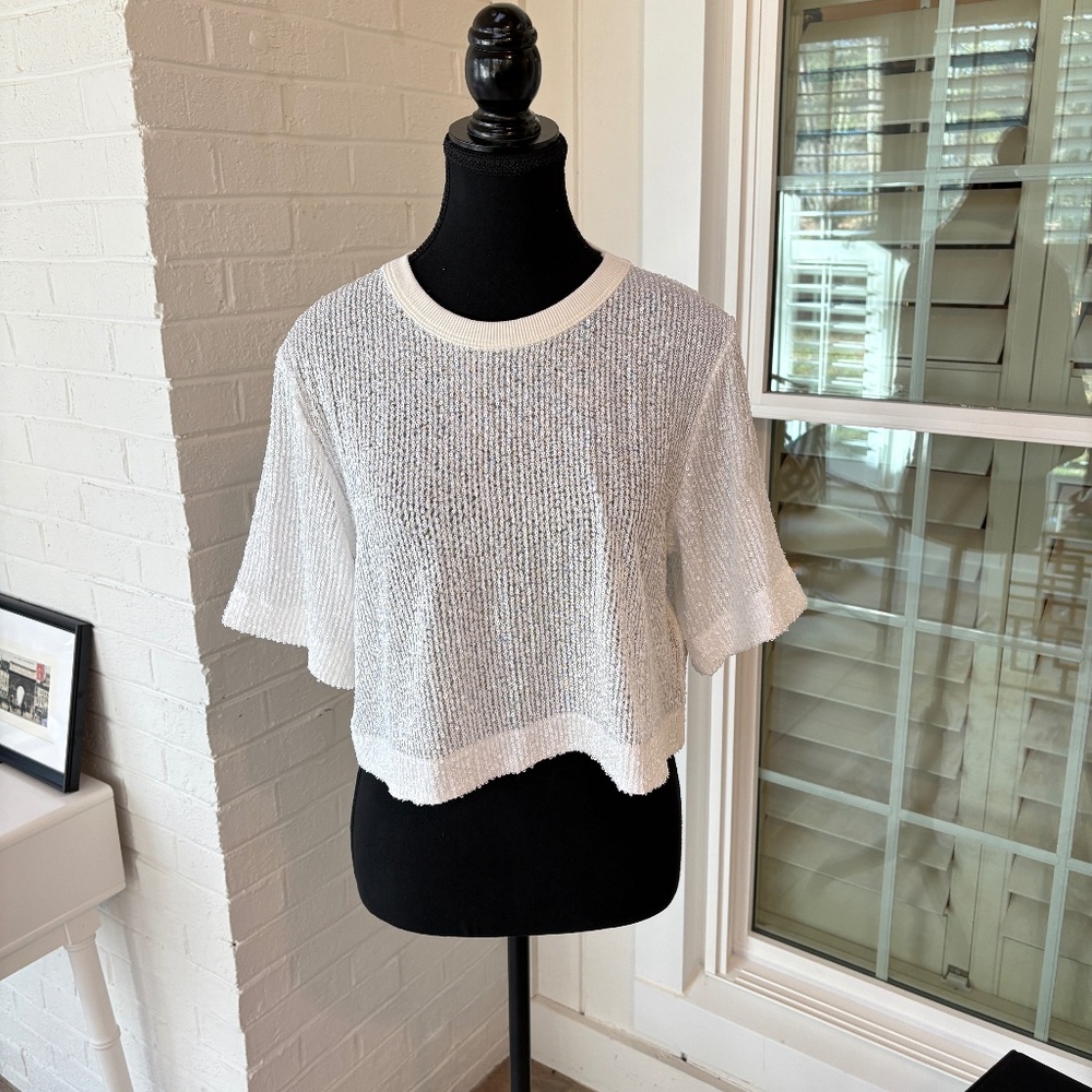 ITMFL White Cropped Blouse with Sequin Detail NWT Size XS